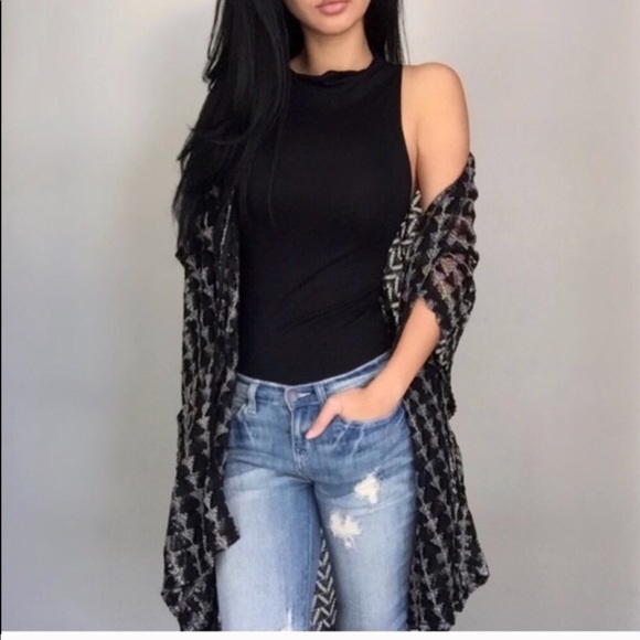 Tops - Black and cream sheer kimono